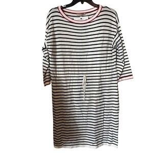 Pologram Womens Striped Shirt Dress Small Drawstring Waist Blue White Red